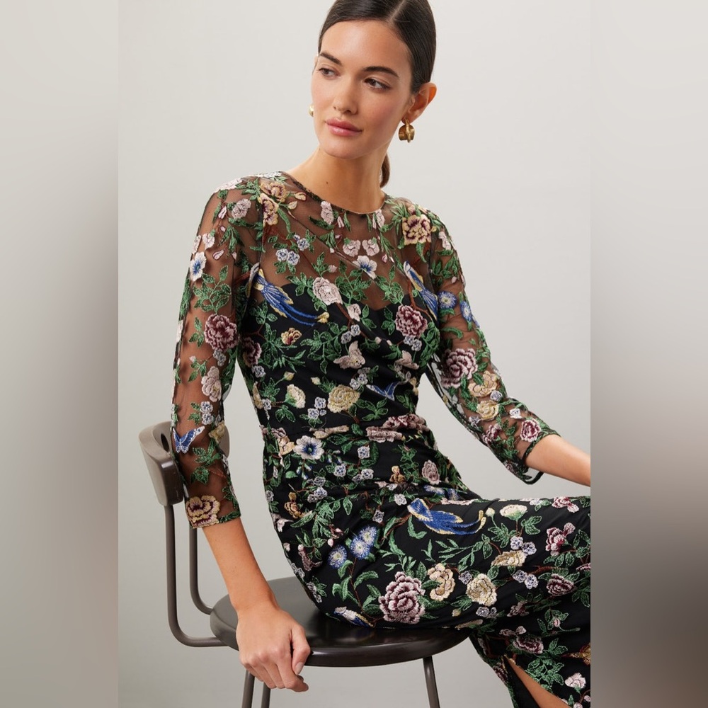 Marchesa Notte NEW Long Botanical Floral Embroidered Midi Maxi Dress Size 6 - Picture 7 of 16